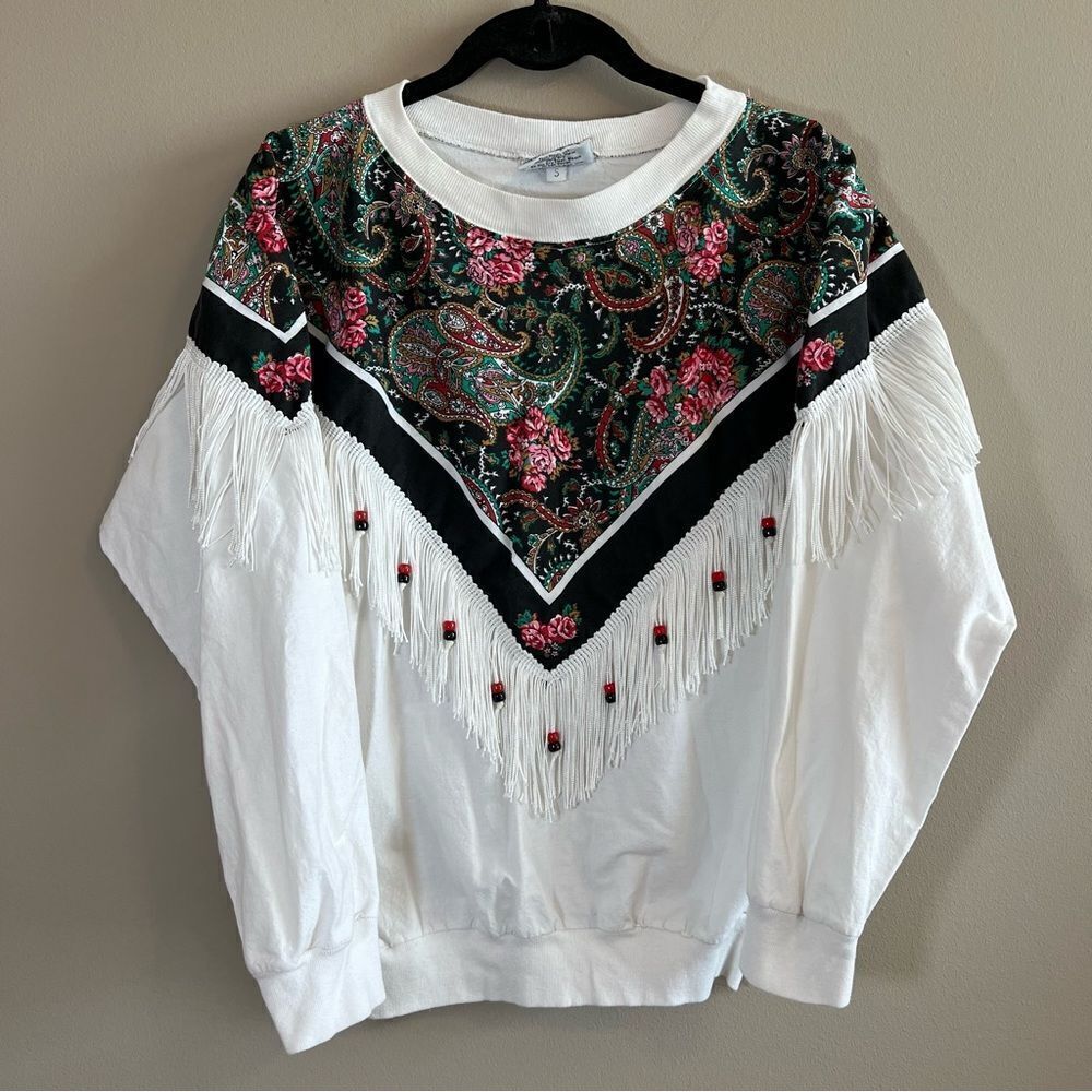 ✨ Vintage Hazelwood Exclusive Women’s White‎ Western Fringe Top Small